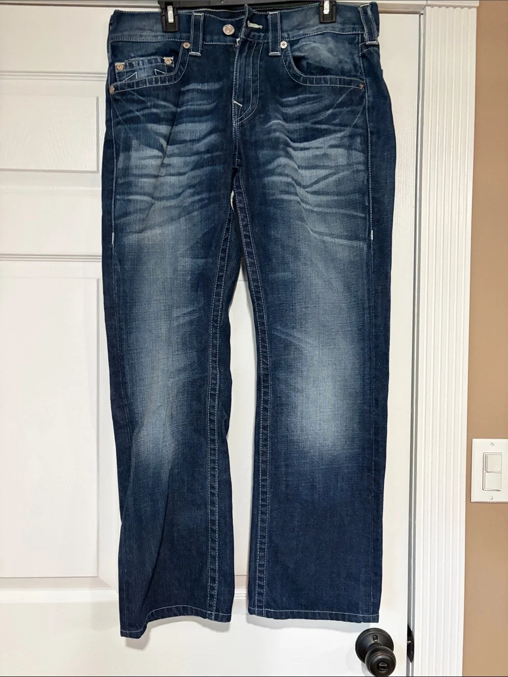 Final Sale-True Religion Men's Dark Blue Washed Relaxed Jeans